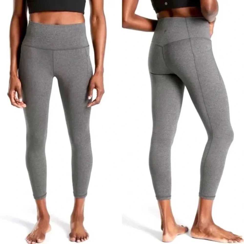 Athleta Stash Pocket Salutation Tights High Rise 7/8ths Dark Gray XS | EUC - Picture 1 of 8